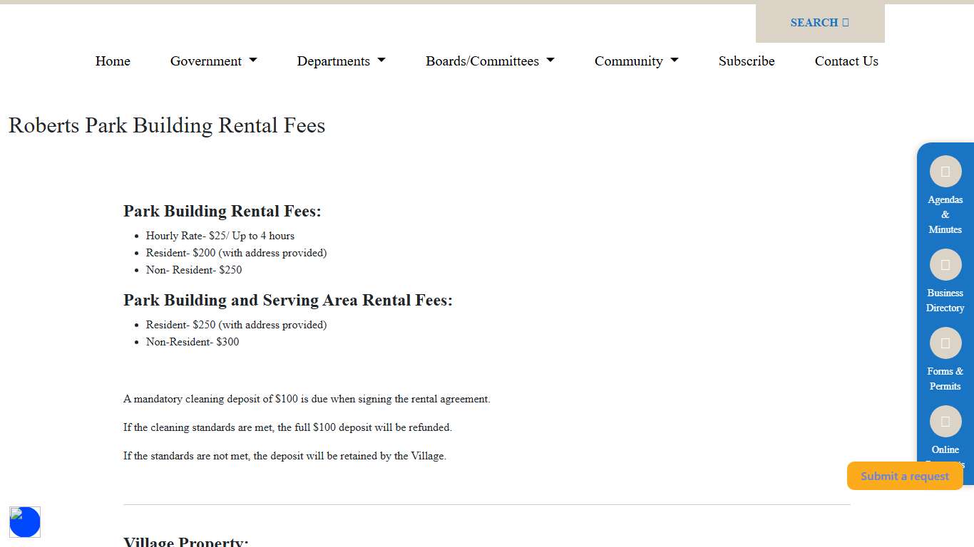 Roberts Park Building Rental Fees – Village of Roberts, Wisconsin