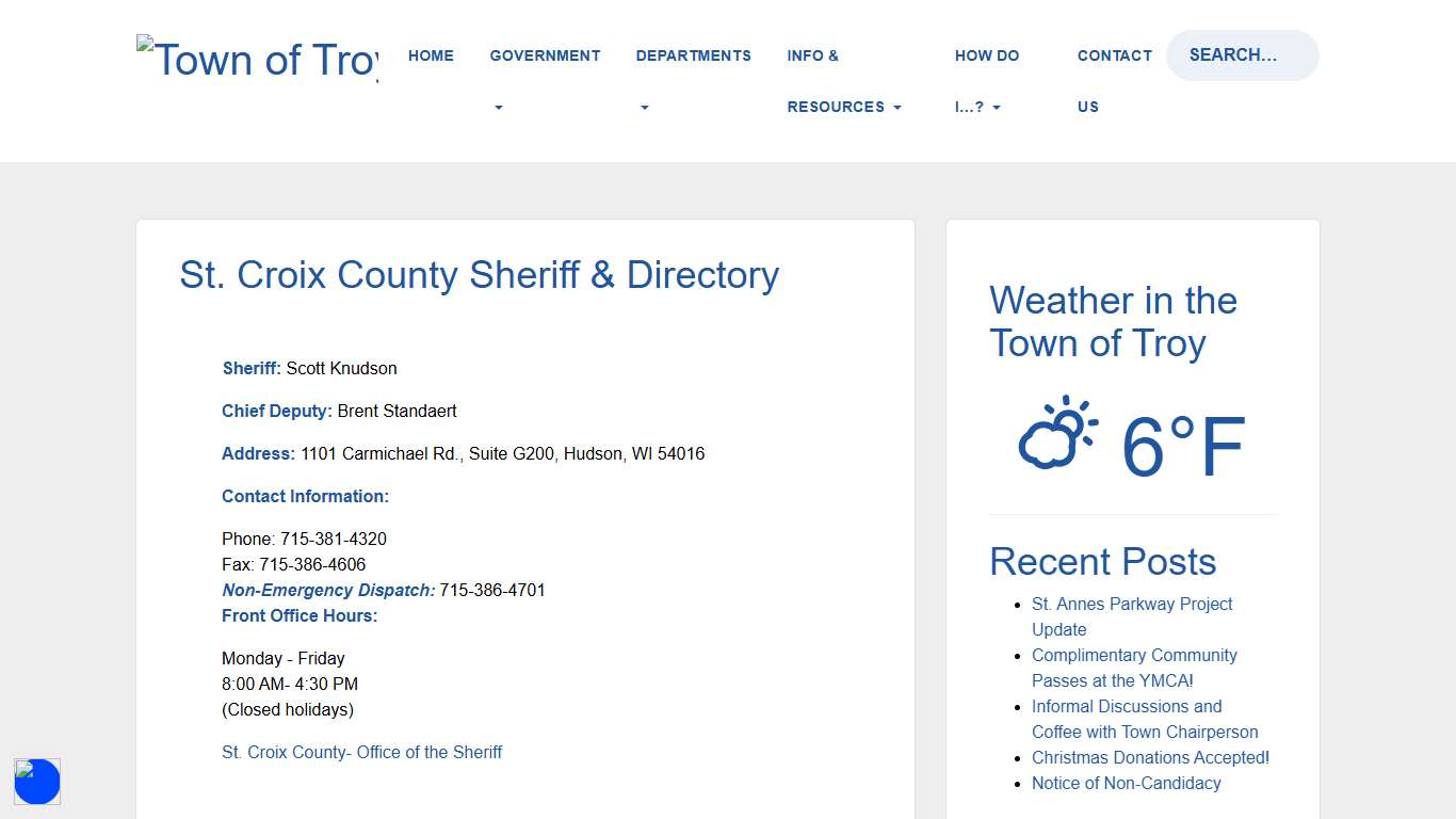 St. Croix County Sheriff & Directory – Town of Troy